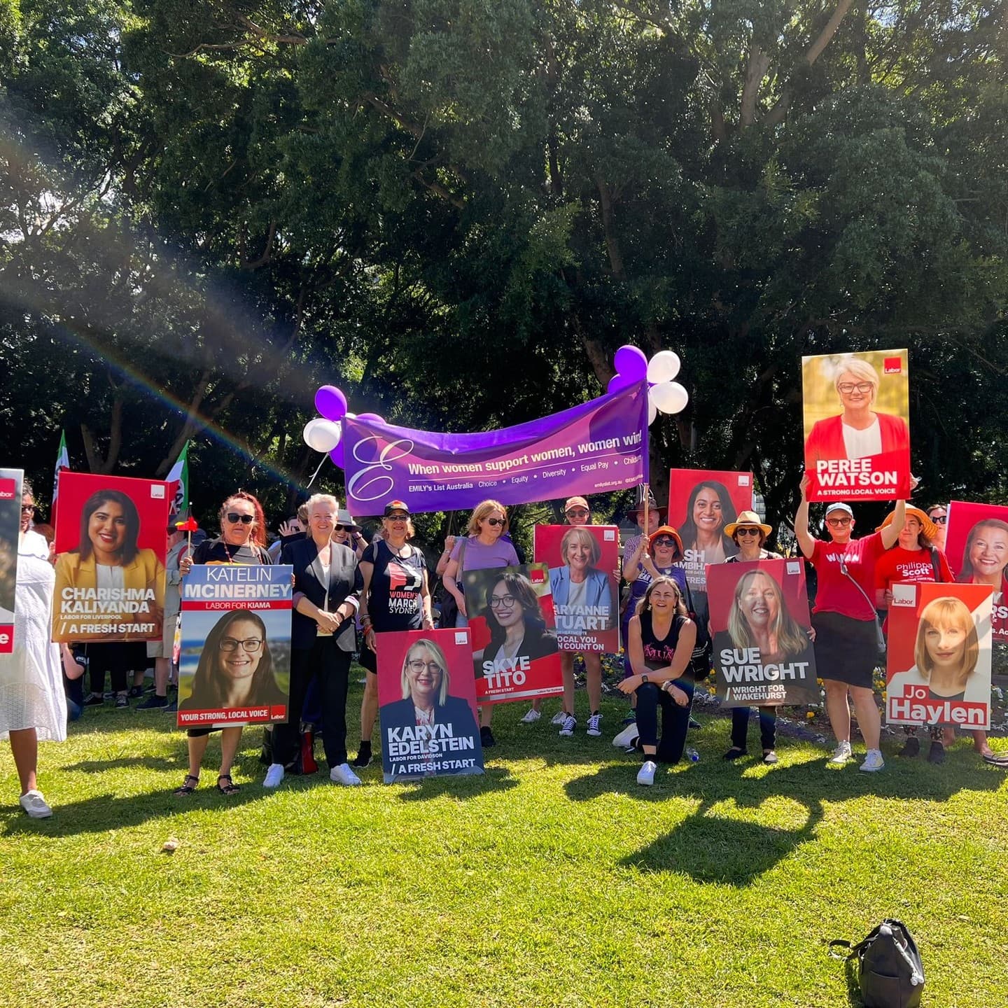 EMILY’s List Australia volunteers under their ‘When women support women, women win’ banner